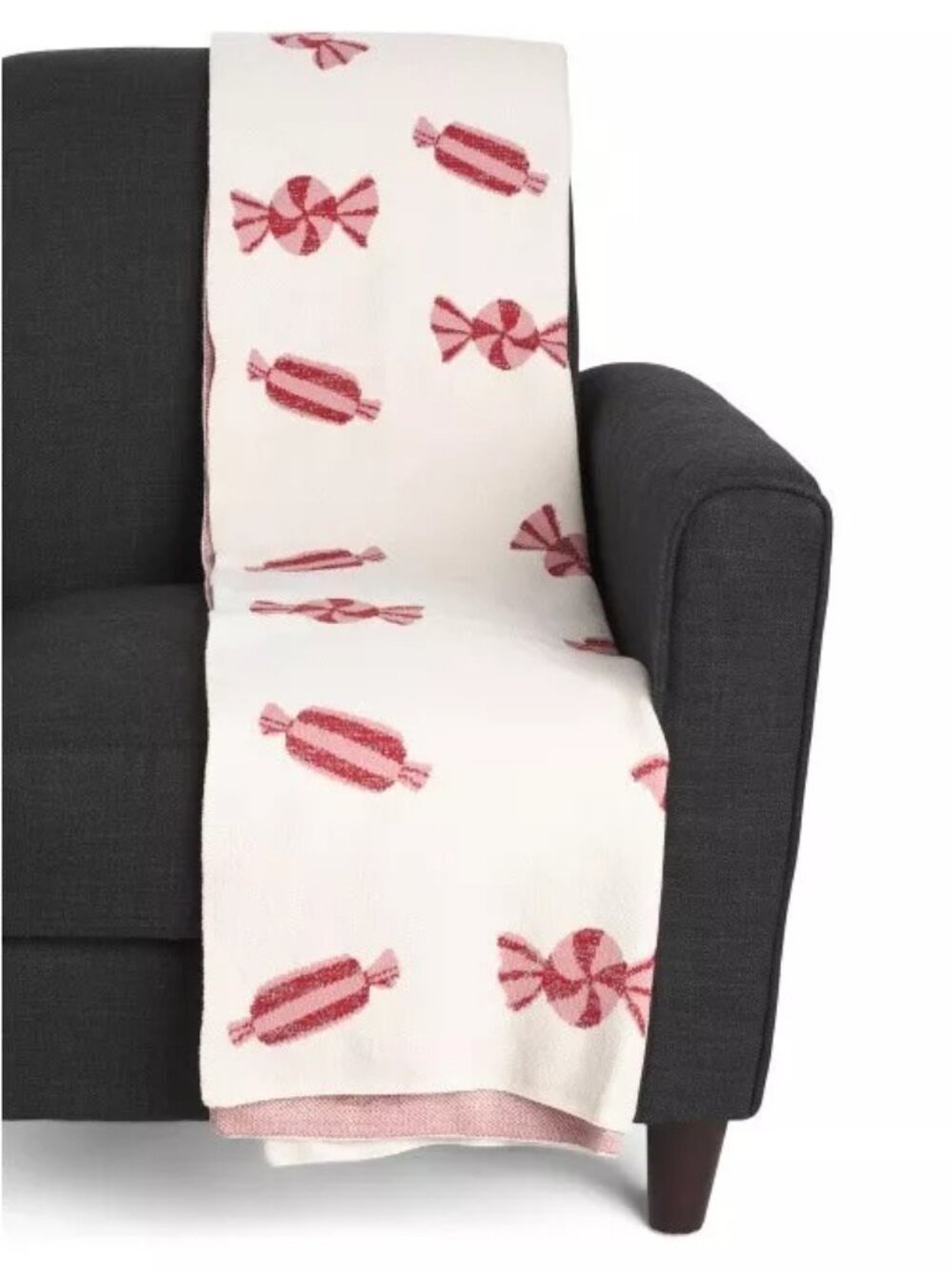 JINGLES & JOY Christmas Peppermint Candy Throw 50x70 Red Cream Holiday Blanket